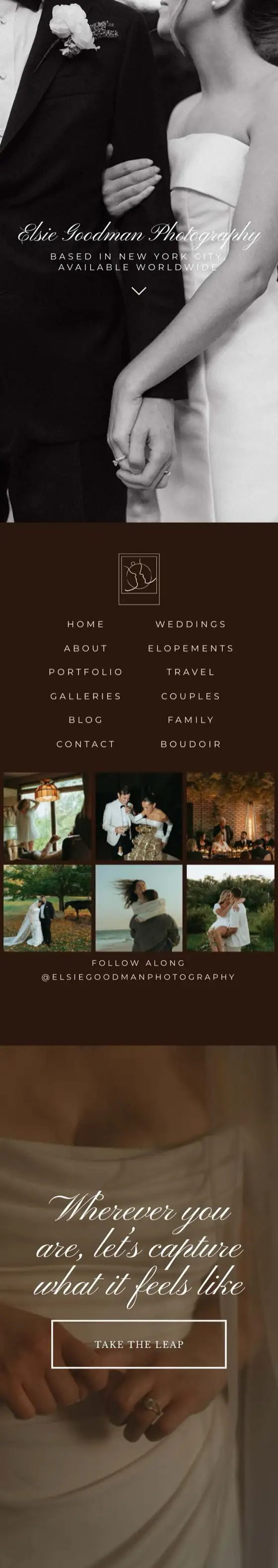 Elsie Goodman Photography's website on a phone, scrolling