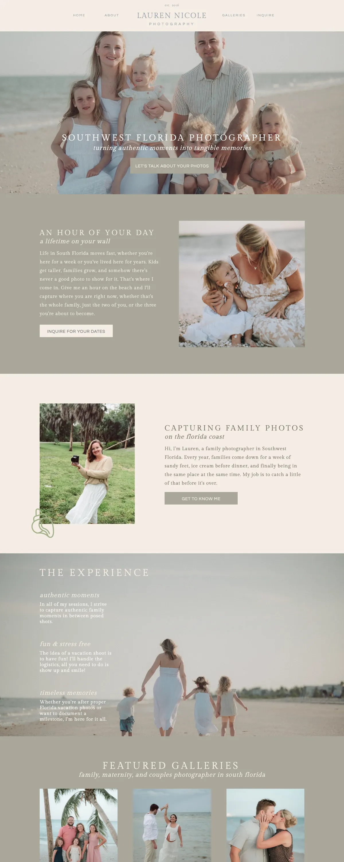 Lauren Nicole Photography homepage, scrolling